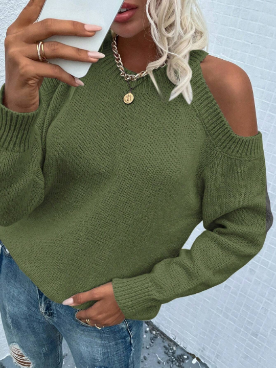 LUNE Cold Shoulder Solid Sweater