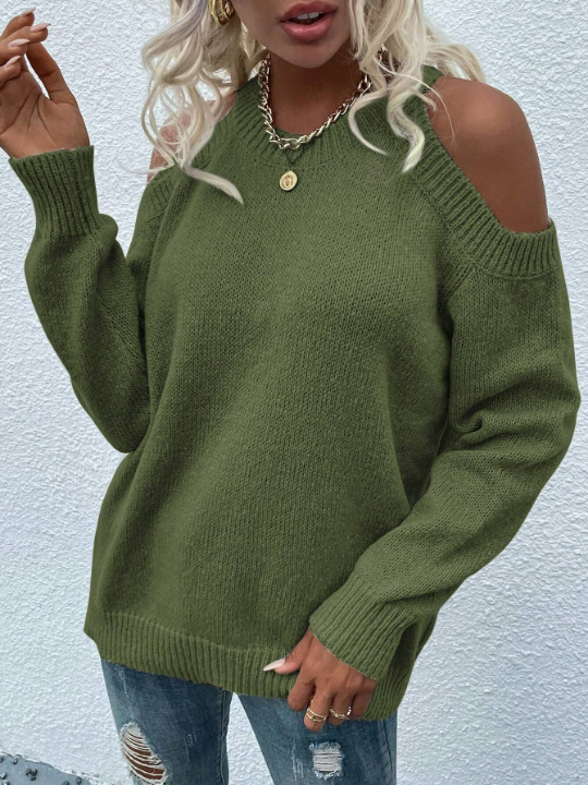 LUNE Cold Shoulder Solid Sweater