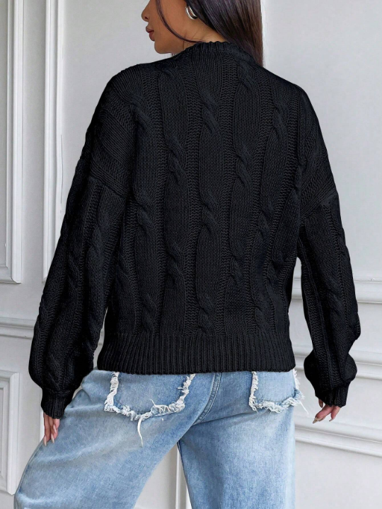 Solid Cable Knit Drop Shoulder Sweater