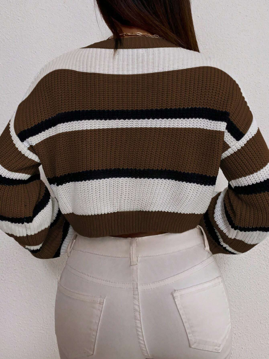 Color Block Drop Shoulder Crop Sweater