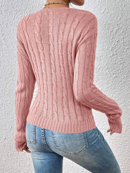 Essnce Crossover Cable Knit Drop Shoulder Crossover Sweater