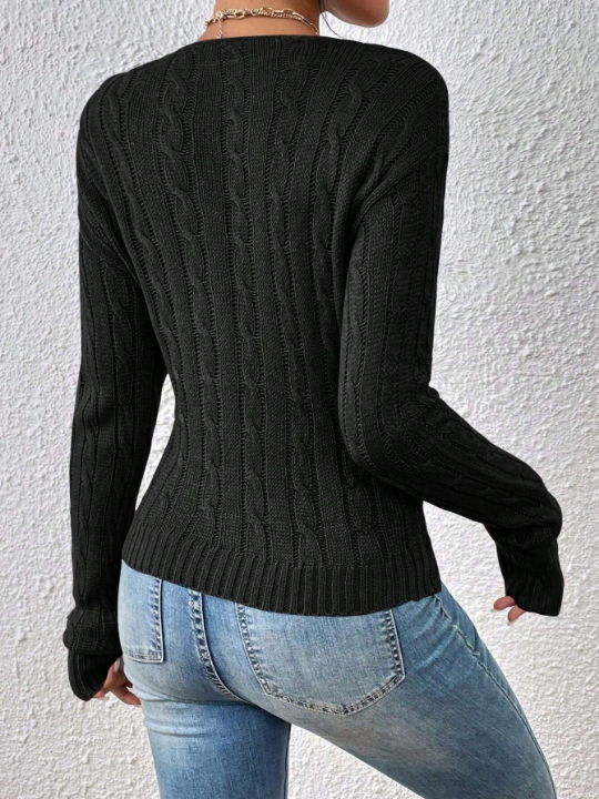 Essnce Crossover Cable Knit Drop Shoulder Sweater