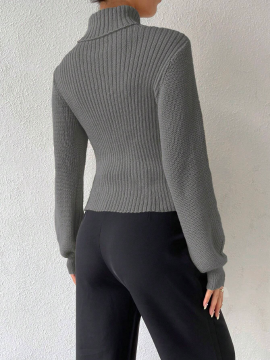 Essnce Turtleneck Cut Out Eyelet Detail Sweater