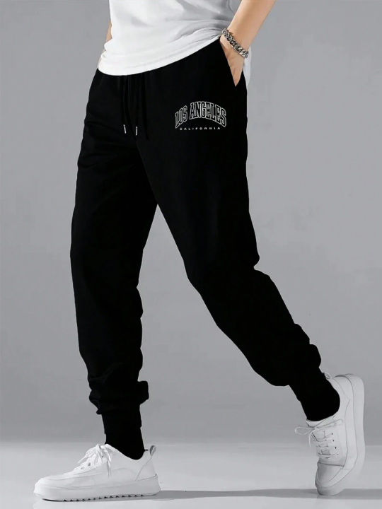 Men Letter Graphic Drawstring Waist Sweatpants