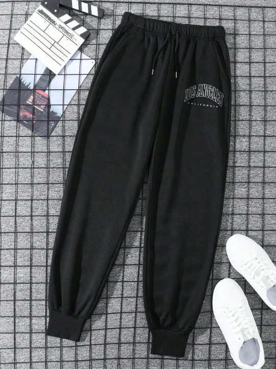 Men Letter Graphic Drawstring Waist Sweatpants