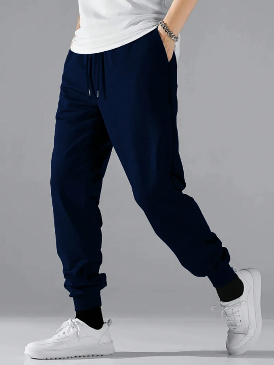 Men Solid Drawstring Waist Pants