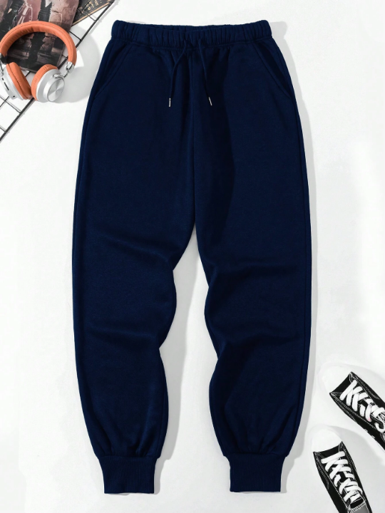 Men Solid Drawstring Waist Pants