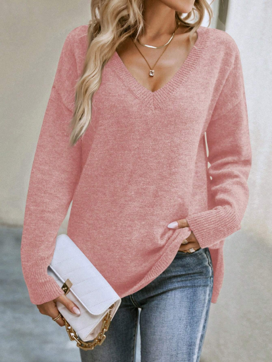 LUNE Drop Shoulder Split Hem Sweater