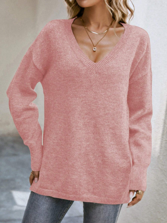 LUNE Drop Shoulder Split Hem Sweater