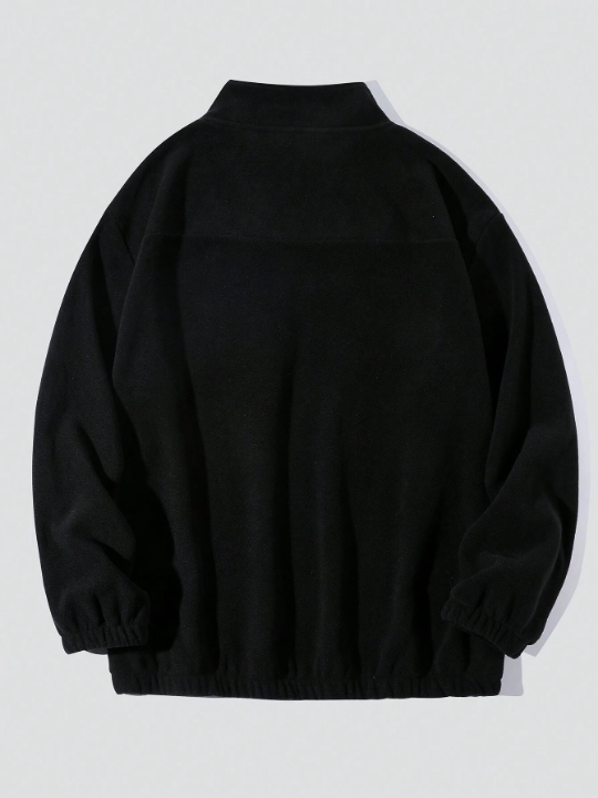 Manfinity Homme Men's Loose Fit Fleece Sweatshirt With Mountain Embroidery And Half Zip