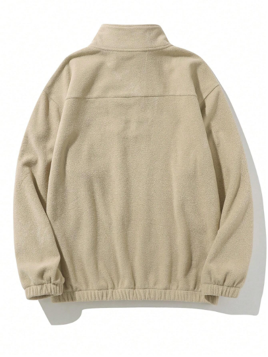 Manfinity Homme Men Mountain Embroidery Quarter Zipper Drop Shoulder Fleece Sweatshirt Without Tee