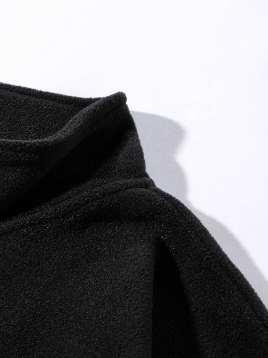 Manfinity Homme Men's Loose Fit Fleece Sweatshirt With Mountain Embroidery And Half Zip