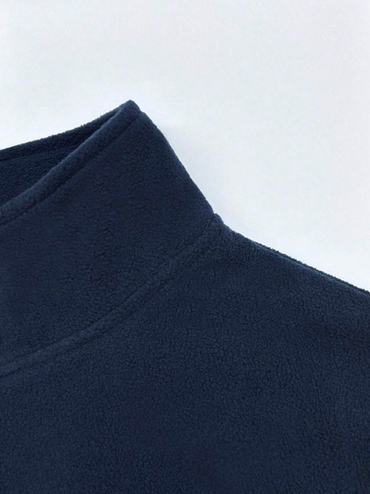 Manfinity Homme Men Mountain Embroidery Half Zip Fleece Sweatshirt Without Tee