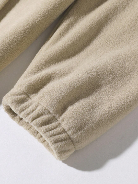 Manfinity Homme Men Mountain Embroidery Quarter Zipper Drop Shoulder Fleece Sweatshirt Without Tee