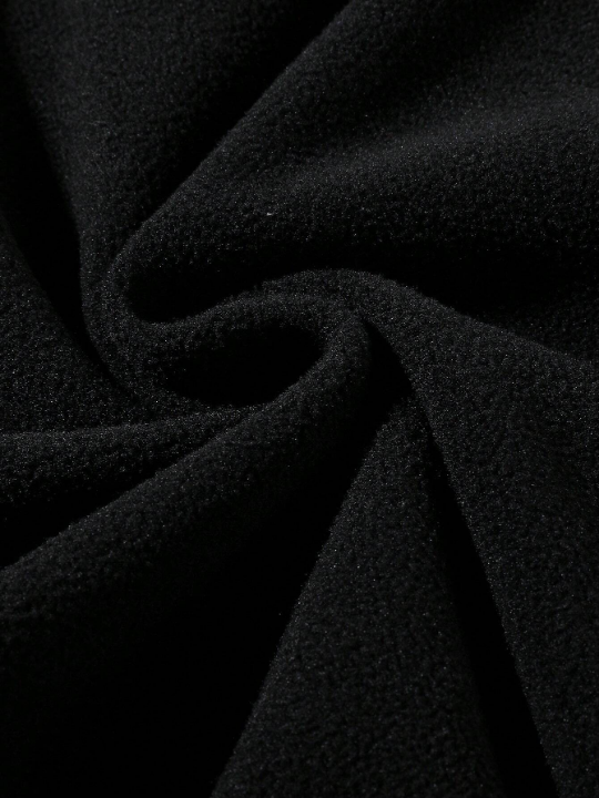 Manfinity Homme Men's Loose Fit Fleece Sweatshirt With Mountain Embroidery And Half Zip