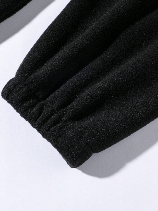 Manfinity Homme Men's Loose Fit Fleece Sweatshirt With Mountain Embroidery And Half Zip