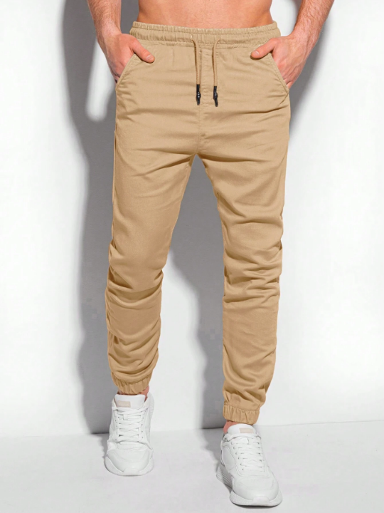 Manfinity Basics Men Drawstring Waist Slant Pocket Pants