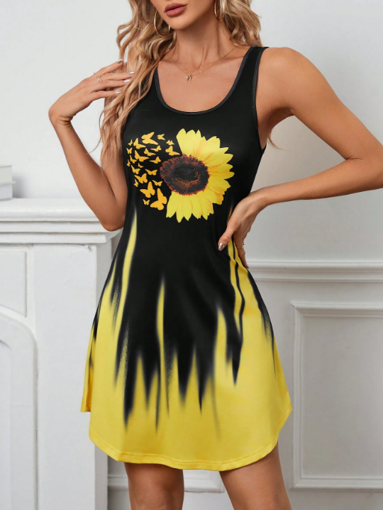 LUNE Sunflower Print Tank Dress