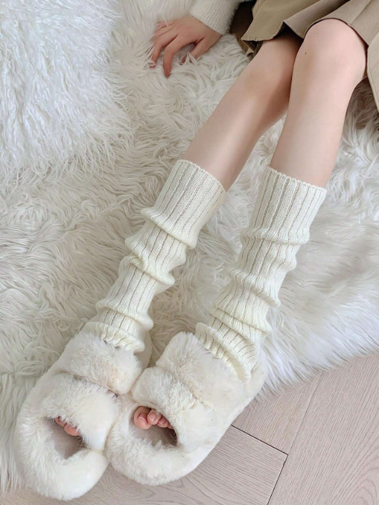 1 Pair Basic Solid Color Women's Leg Warmer, Fashion Arm Warmer, Knitted Pile Socks For Autumn & Winter, Japanese Schoolgirl Style Leg/arm Wamer