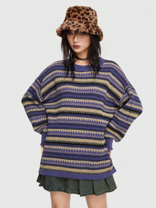 ROMWE Grunge Punk Geo Pattern Drop Shoulder Sweater