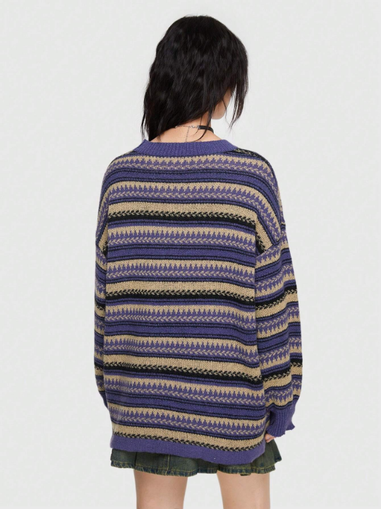 ROMWE Grunge Punk Geo Pattern Drop Shoulder Sweater