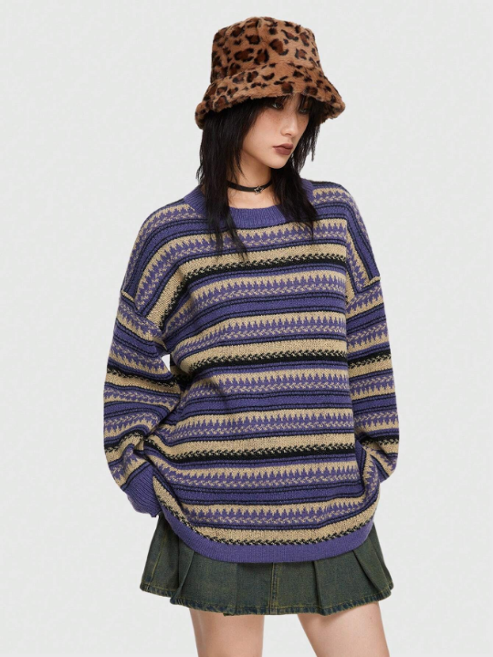 ROMWE Grunge Punk Geo Pattern Drop Shoulder Sweater