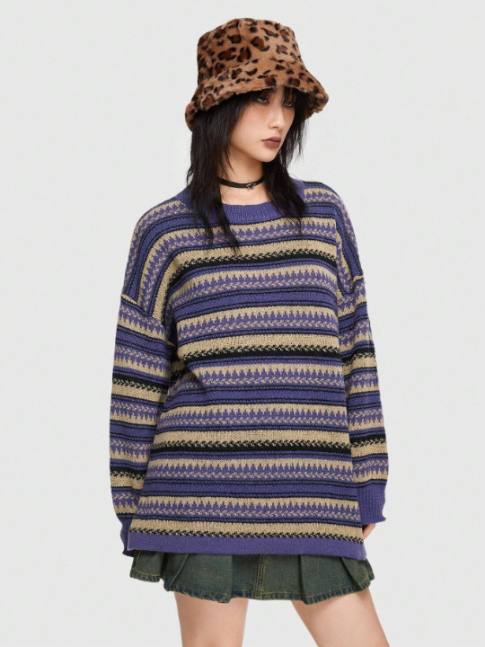 ROMWE Grunge Punk Geo Pattern Drop Shoulder Sweater