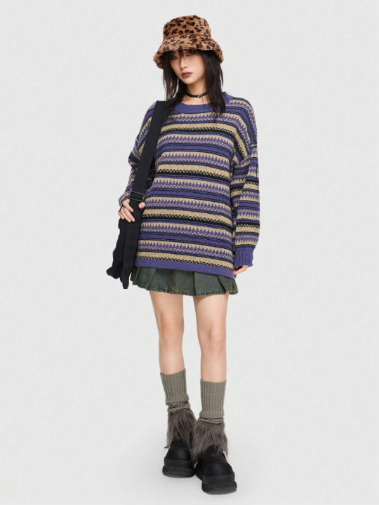 ROMWE Grunge Punk Geo Pattern Drop Shoulder Sweater