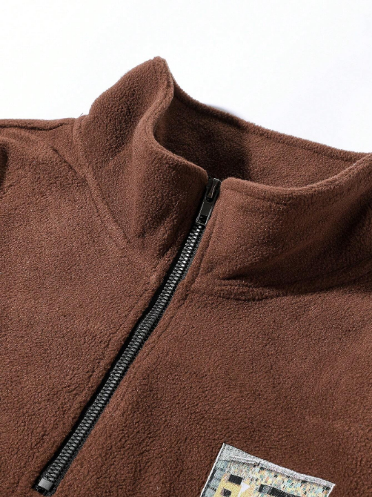 Manfinity Hypemode Men Loose Patched Detail Half Zip Fleece Sweatshirt