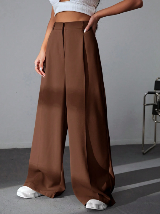 EZwear Solid Wide Leg Pants