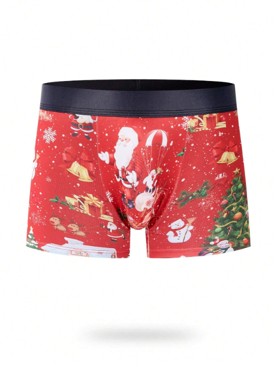 Men Christmas Print Boxer Brief