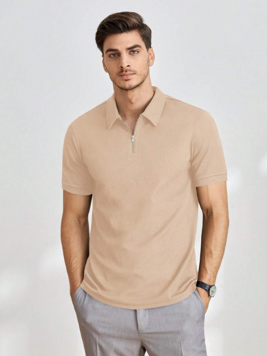 Manfinity Homme Men Solid Quarter Zip Polo Shirt