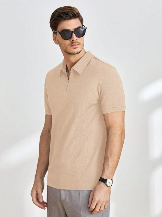 Manfinity Homme Men Solid Quarter Zip Polo Shirt