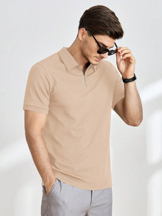 Manfinity Homme Men Solid Quarter Zip Polo Shirt