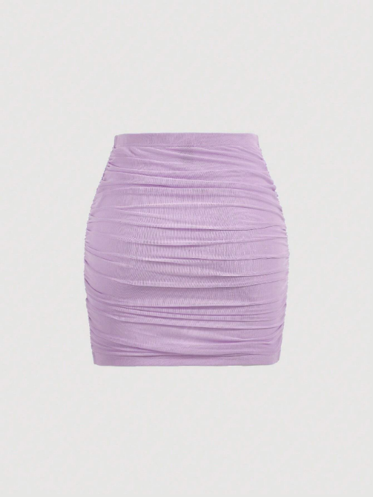 MOD Solid Ruched Wrap Cross Ruched Bodycon Skirt