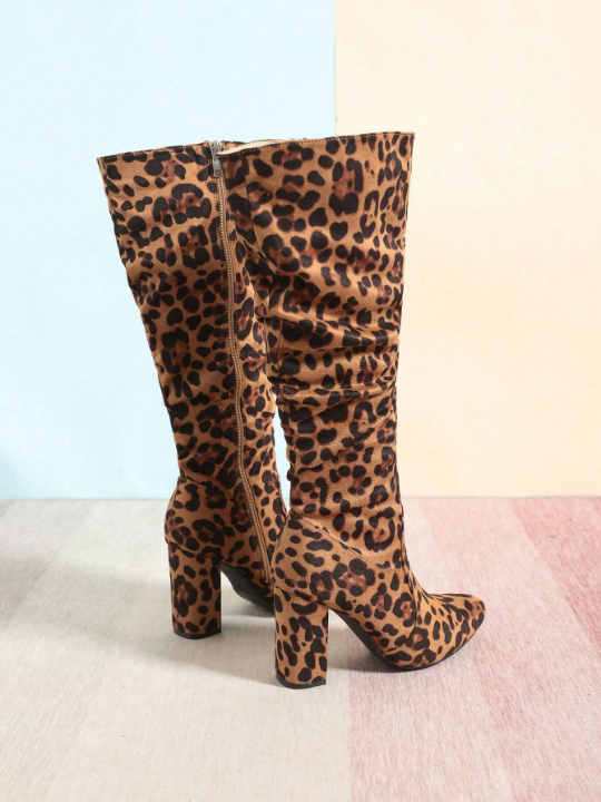 Women's Randomly Ruched Chunky Heel Round Toe Over-the-knee Boots