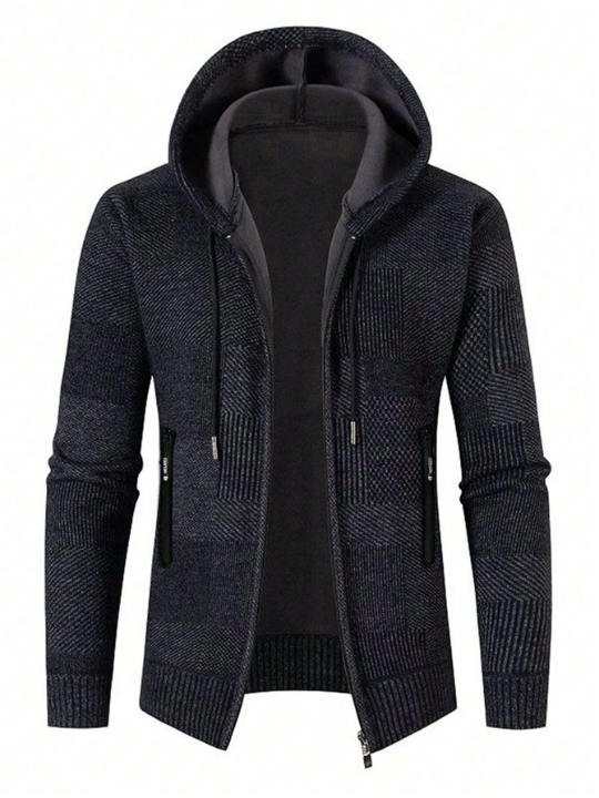 Men Drawstring Hooded Zip Up Jacket