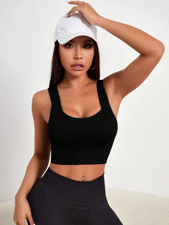 Sport Seamluxe Solid Ribbed Knit Sports Push Up Bra