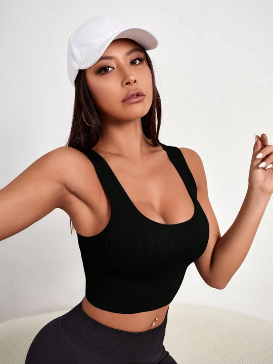 Sport Seamluxe Solid Ribbed Knit Sports Push Up Bra