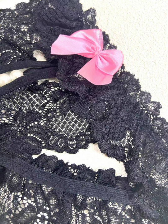 Pearl Decor High Waist Thong Panties With Lace Trim And For Women