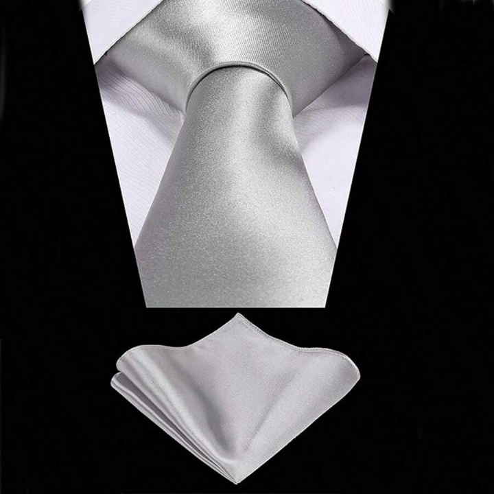 1 Set Men's Solid Color Tie And Pocket Square Set, Satin Ties And Handkerchiefs, Business Necktie Pocket Square