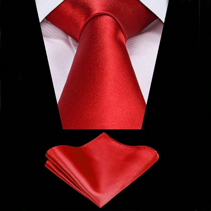 1 Set Men's Solid Color Necktie & Pocket Square Set, Business Tie With Handkerchief, Satin Tie And Pocket Towel