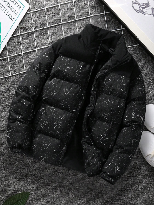 Manfinity Hypemode Loose Fit Men's Graphic Printed Zip Up Quilted Jacket