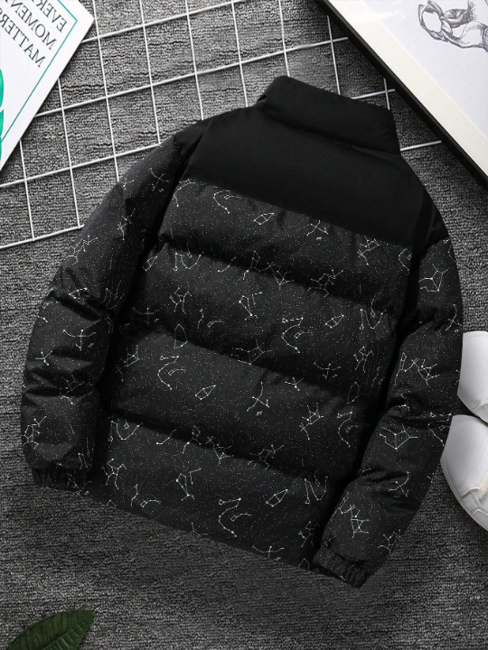 Manfinity Hypemode Loose Fit Men's Graphic Printed Zip Up Quilted Jacket