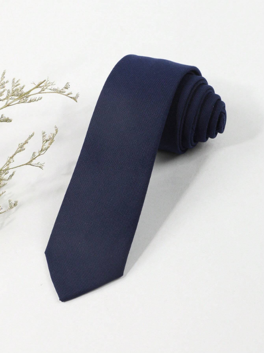 1pc Men's Fashionable Business Solid Color Dark Blue Necktie Made Of Suit Fabric, Suitable For Daily Wear