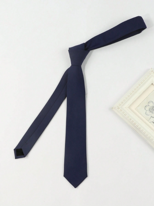 1pc Men's Fashionable Business Solid Color Dark Blue Necktie Made Of Suit Fabric, Suitable For Daily Wear