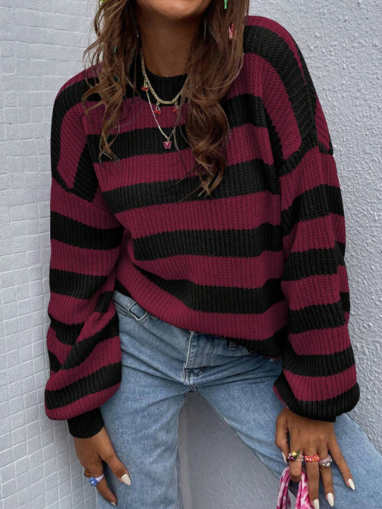 Striped Pattern Drop Shoulder Sweater