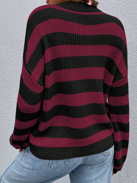 Striped Pattern Drop Shoulder Sweater