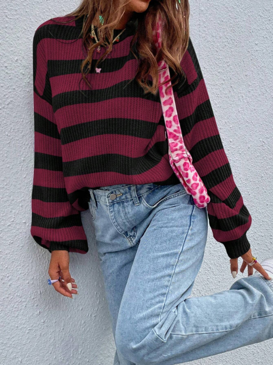 Striped Pattern Drop Shoulder Sweater