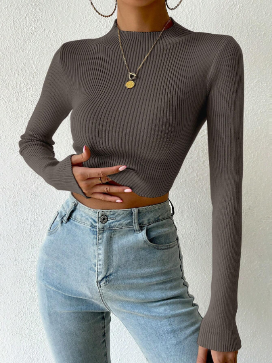 Essnce Mock Neck Ribbed Knit Crop Sweater